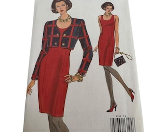 Patrón de costura de chaqueta y vestido Vogue Career: tallas 6-10 para señoritas, sin cortes