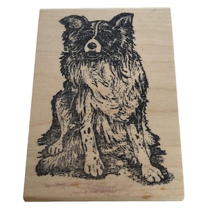 Op hout gemonteerde rubberen stempel Bordercollie hond kaarten maken dier familie huisdier J1195