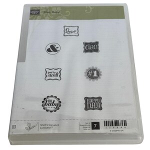 Juego de sellos de goma transparentes Stampin Up Ciao Baby Love You are Swell Words (pequeños)