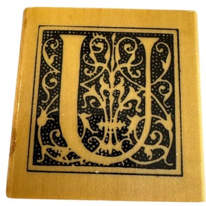 Carimbo de borracha Anitas decorativo com letra U inicial para artesanato quadrado e cartão ornamentado