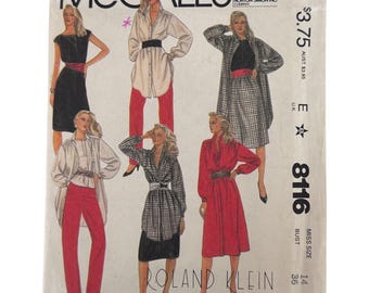 McCalls Sewing Pattern 8116 80s Power Dress Tunic Top Vintage 14 Office Glam Uncut
