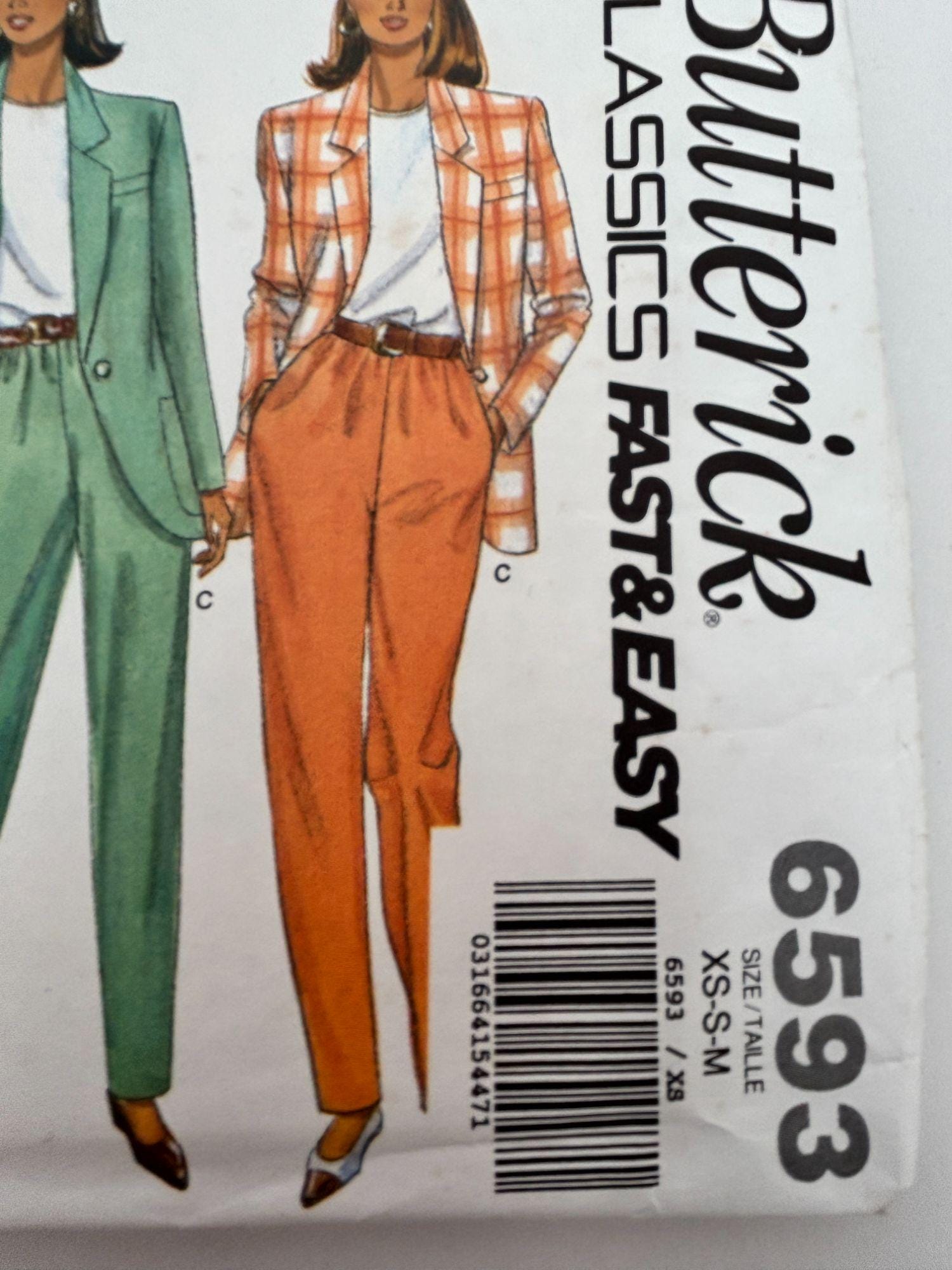 Butterick Sewing Pattern 6593 Jacket Skirt Pants Easy Suit 90s Vintage ...