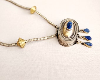 lapis lazuli necklace,box pendant,bib necklace,ethnic,royal blue,women boho necklace,gift for her,kuchi,gypsy,vintage,handmade jewellery