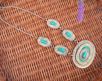 Collier Squash Blossom Navajo En Argent Et Turquoise - Fait Main Par Henry Moriano | Bijou Artisanal Zuni