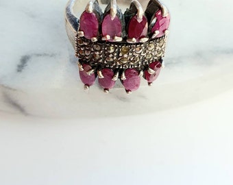 Vintage ruby ring,statement ring,gemstone ring,silver old ring,size 7US,gift for her,unique gift,ruby jewellery,red gemstone