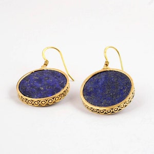 vintage lapis lazuli turquoise earrings,18k gold,Afghan jewelry,boho earrings,circle,disck,gold drop earrings,gift for her,gift for mum