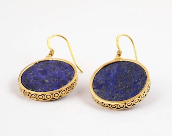 vintage lapis lazuli turquoise earrings,18k gold,Afghan jewelry,boho earrings,circle,disck,gold drop earrings,gift for her,gift for mum
