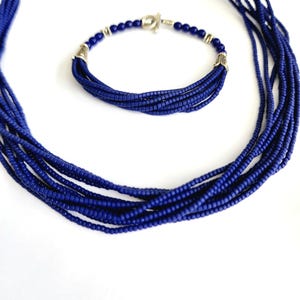 Lapis lazuli-kralenketting, gelaagd, blauw, cadeau voor haar, armband, set, damessieraden, natuurlijk, uniek