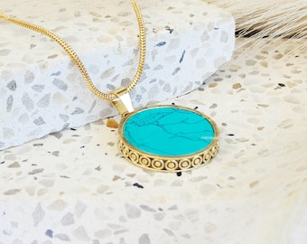 Genuine Turquoise Gold Filled Necklace, Boho Pendant