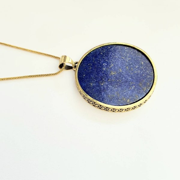 Lapis lazuli pendant necklace,afghan jewellery, gold finis,round necklace,gift for her,boho gypsy necklacel,box chain,blue gemstone,vintage