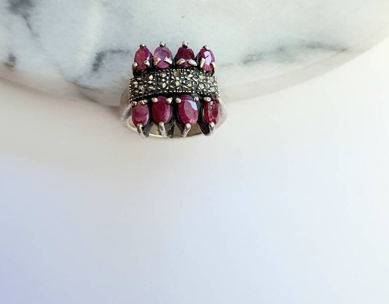 Vintage ruby ring, statement ring, edelsteen ring, zilveren oude ring, maat 7US, cadeau voor haar, uniek cadeau, ruby sieraden, rode edelsteen afbeelding 3