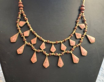 Ethnic necklace,statement peach necklace,layered,gift for her,Afghan jewellery,gypsy,boho,tribal jewelry,kuchi style,women jewelry,statement