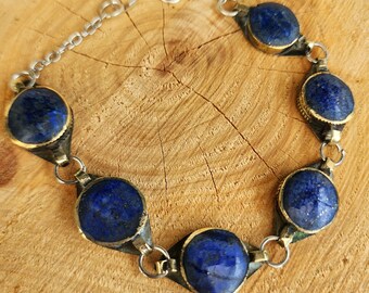 Vintage lapis lazuli-armband, tribal, etnische, antieke armband, kuchi, blauwe edelsteen, cadeau voor haar, elegante armband, Afghaanse sieraden