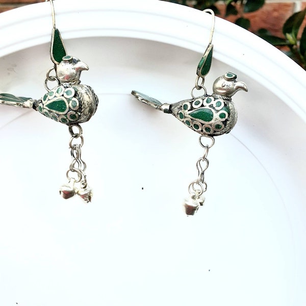 Bird earrings,Afghan jewelry,Bird lover gift,middle eastern earrings,ethnic tribal,boho earrings,dangl eearrings,bell earrings,gift for her