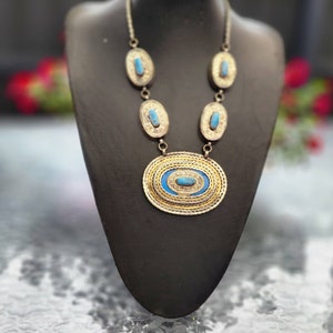 Turquoise statement necklace,pendant,vintage tribal jewellery,long kuchi necklace,bohaimian princess,boho,gypsy,gift for her,retro chunky