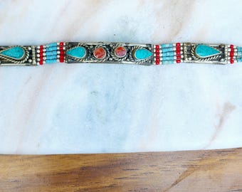 Turquoise vintage bracelet,genuine turquoise,Nepali Jewelry,antique styl,handmade,gift for her,blue gemstone,tribal,ethnic,boho