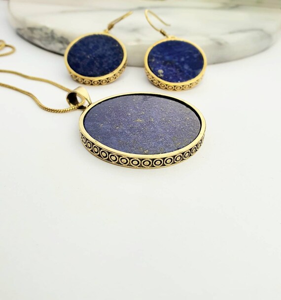 Parure Bijoux Collier & Boucles D'oreilles Lapis Lazuli Bleu - Marque ThurColas, Acier Inoxydable, Neuf Avec étiquettes
