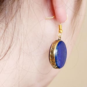 Gold lapis lazuli earrings,18k gold,Afghan jewelry,boho,circle handcrafted blue earrings,gift for her,gift for mum,everyday simple jewelry