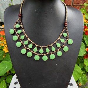 Green statement necklace,kuchi necklace,afghan jewellery,boho,tribal, ethnic,gift for her,handmade,unique,vintage necklace,bib necklace