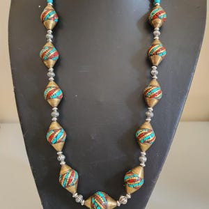 Turquoise bead long necklace,Nepal jewellery,wome,chunky necklace,gift for her,boho,tribal,ethnic jewellery,handcrafted,statement,unique