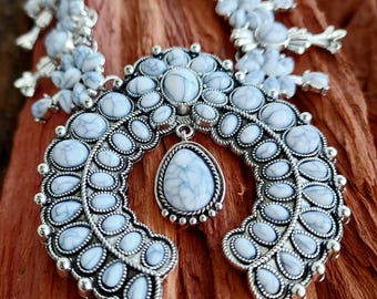 Squash blossom necklace, native American,women necklace,ethnic jewellery,statements,tribal jewelry,Navajo,  gift, boho,long necklace