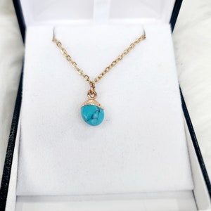 Turquoise tiny bezel necklace,delicate,natural pendant gemstone,blue,18k gold,turquoise jewellery,gift for her,unique,on gold,