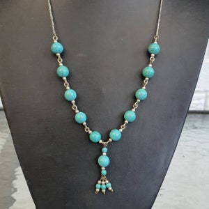 turquoise bead necklace,long beaded necklace, boho jewelry, tassel necklace,gift, tribal necklace