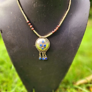 Afghan lapis lazuli Necklace,vintage choker,boho pendant necklace,rare jewelry,gift for her,tribal,kuchi,handmade gift,round,beaded, unique
