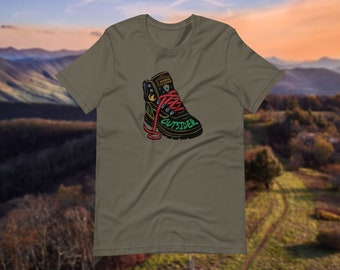 Hiking Boot T-Shirt, Trail Hiking shirt, Outdoors, Mountains, Nature Lover, Hike, Adventure, Camping, Forest, Outdoorsmen, Trail, Trekking