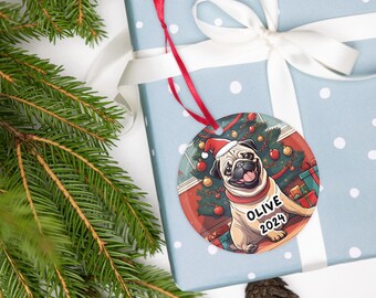 Pug Love for Dogs inspired Acrylic Christmas Ornament