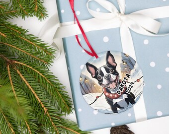 Boston Terrier Love for Dogs inspired Acrylic Christmas Ornament