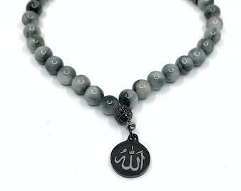 Eagle Eye Tasbih, Tasbih-kraal 6 mm, natuurlijke edelsteen, aangepaste naam Tasbih met hanger Allah, Tasbih 33 kralen, Ismaili Tesbih