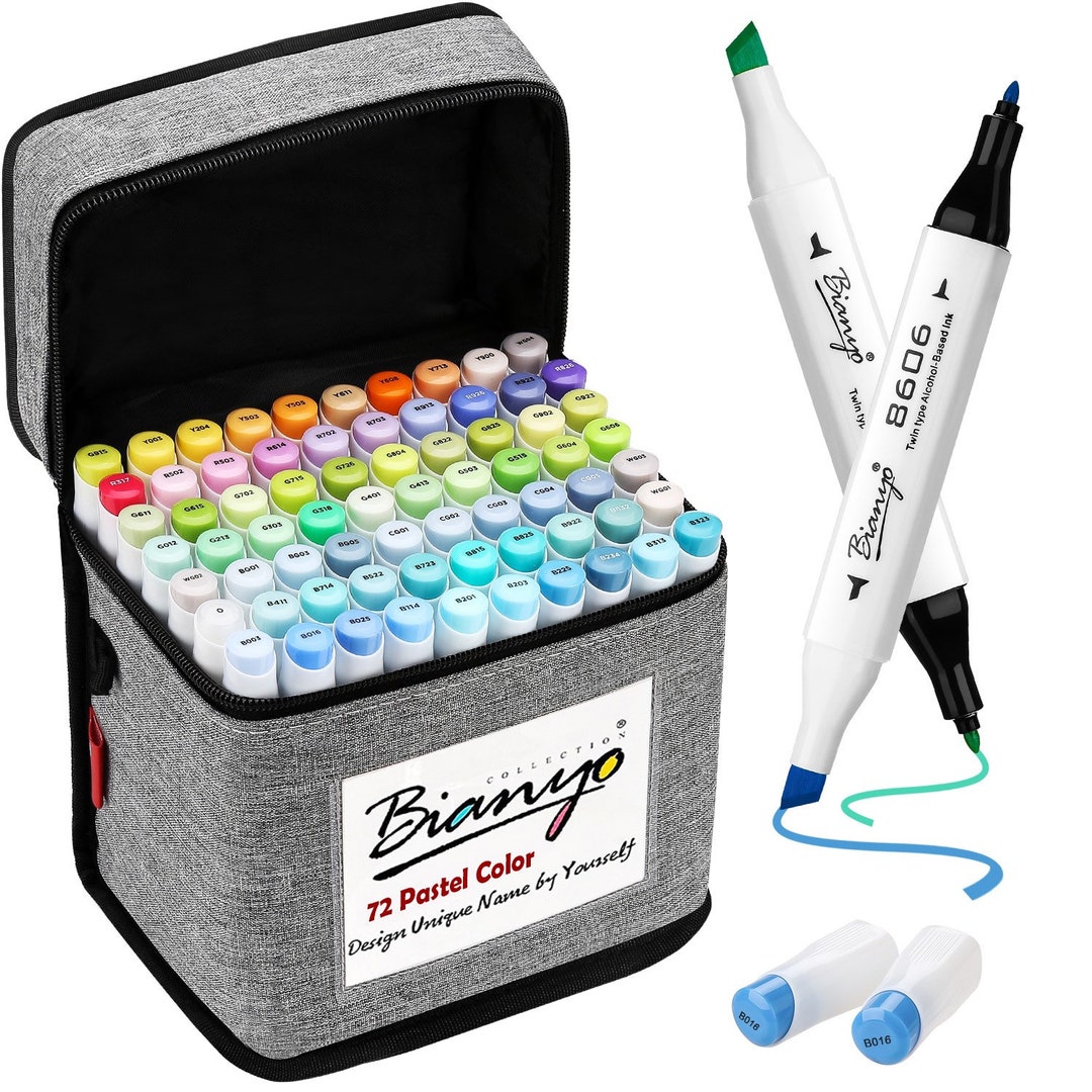 Bianyo 72 Colors Dual Tip Pastel Markers Set With Travel Canvas