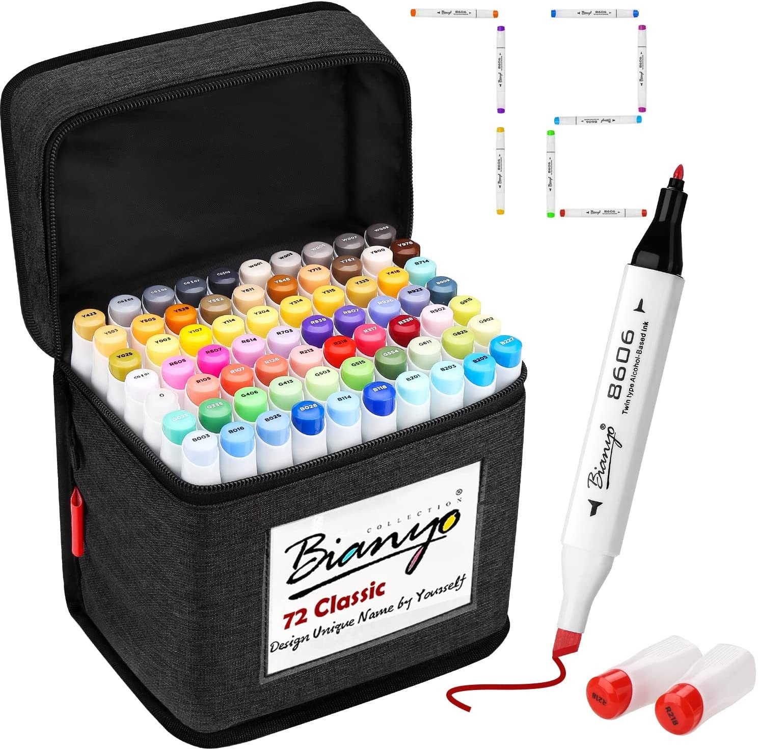 Bianyo Classic Series Alcohol-Based Dual Tip Art Markers Set of 72,Travel Case