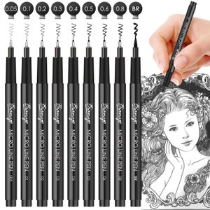 BIANYO Archival Ink  Pens, fineliner,brush and graphic,Art Waterproof Black Pen Set for Sketching Writing, Assorted Tips calligraphy