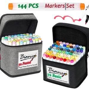 Bianyo Alcohol-Based Dual Tip Art Markers Combine Set, 72 Basic Colors&72 Pastel Colors, for Designing, Sketching, Coloring, underlining