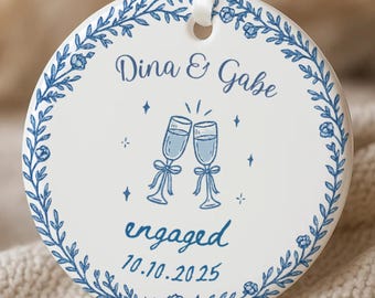 Engagement Ornament 2026, Personalized First Christmas Engaged Ornament, Engagement Gift Basket, Blue Ornament, Ships Today