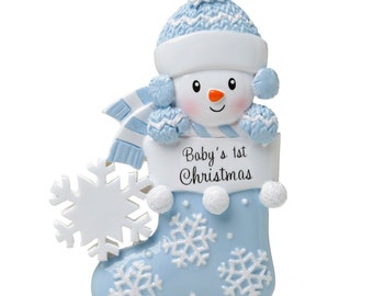 Sneeuwbaby gepersonaliseerd blauw kerstornament - hangornament eerste kerst baby