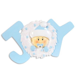 Joy Baby Blue Personalized Christmas Ornament