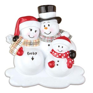 3 Expecting Family Personalized Christmas Ornament - Expecting Snowman Family