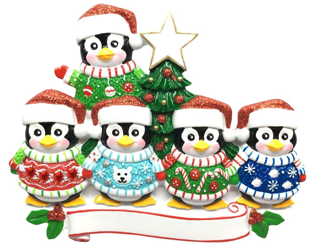 5 Penguin Family Personalized Christmas Ornament - Etsy New Zealand