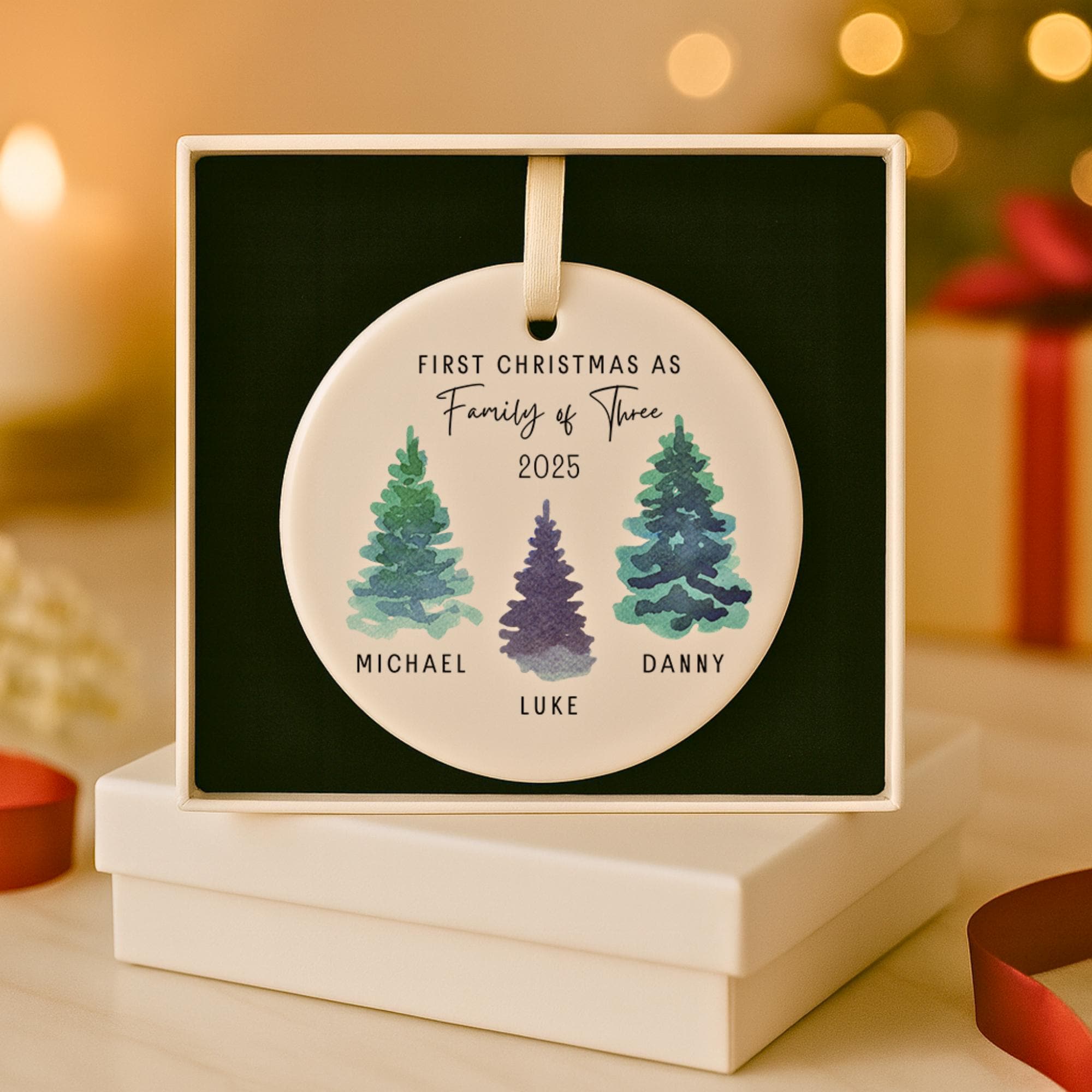 Family of 3 Ornament With Gift Box, Personalised Expecting Baby Gift ...