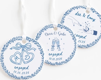 Engagement Gift, Personalized First Christmas Engaged Ornament, Engagement Gift Basket, Blue Ornament, Ships Today