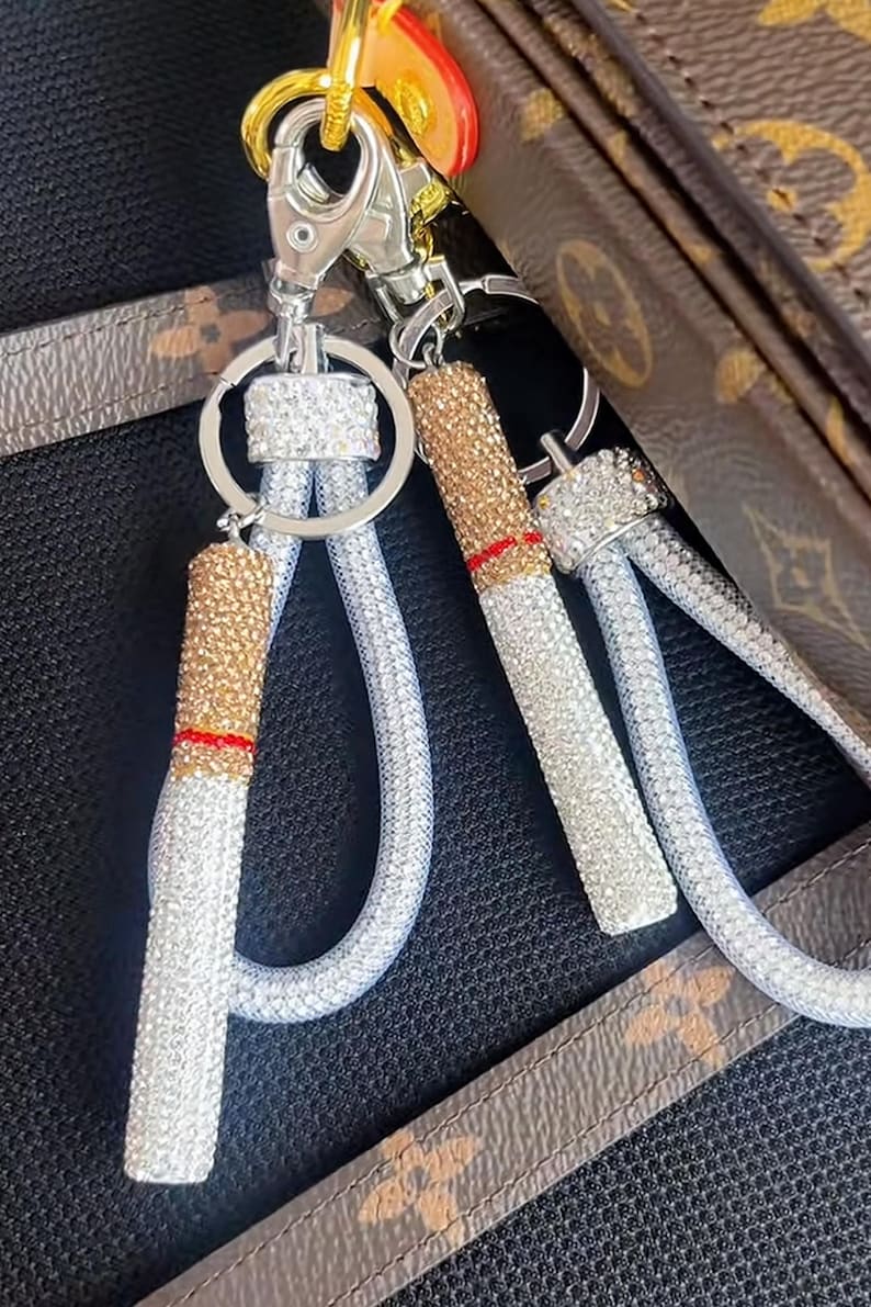 Bedazzled Rhinestone Cigarette Keychain Wristlet Bling Purse Charm, Bag ...