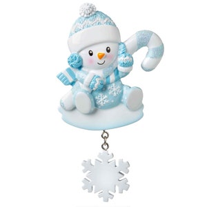 Snow baby with Candy Cane Blue Personalized Christmas Ornament - Babys First Christmas Hanging Ornament
