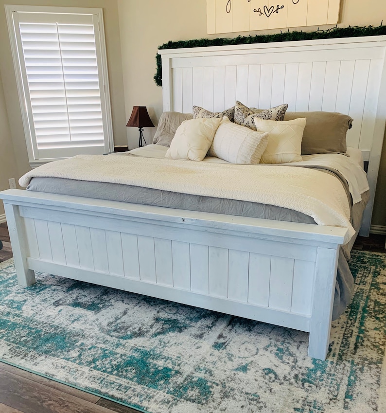 Queen Size Farmhouse Style Painted Wood Bed Etsy