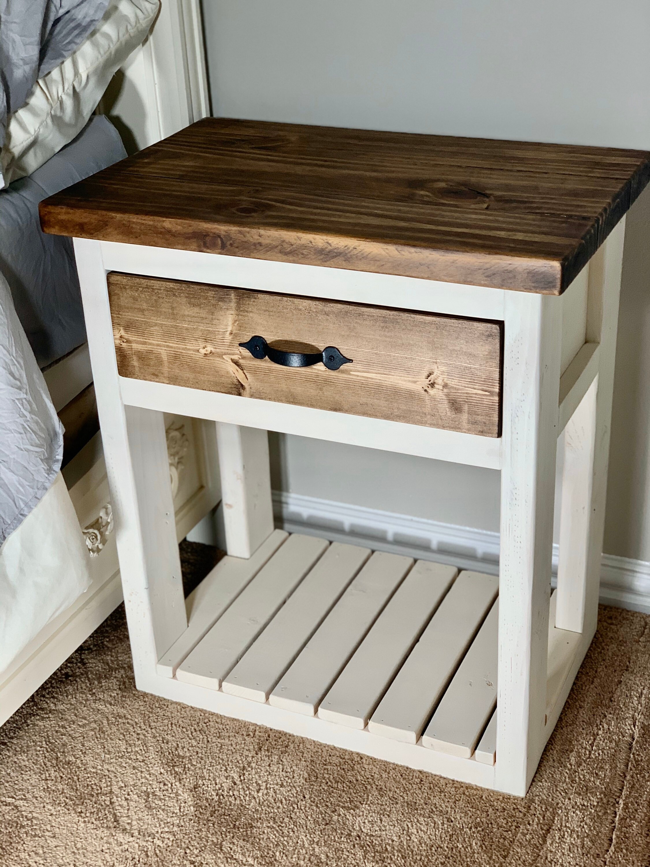 Farmhouse Style Wood Nightstand Etsy
