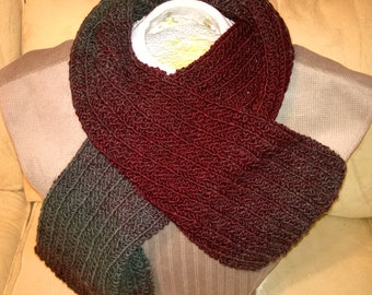 Hand knit scarf, Medium purple/Dark gray, Acrylic yarn, 56 inches, no fringe