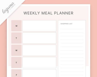 Meal Planner Printable PDF, Weekly Meal Tracker, Weekly Menu Plan & Prep, Weekly Meal Planner Family Meals with Grocery List, Minimalist