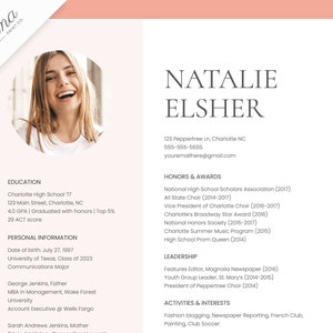 Sorority resume template with Photo, Google Docs, Social Resume, Sorority recruitment resume, Sorority Rush resume with photo, Pink Sorority